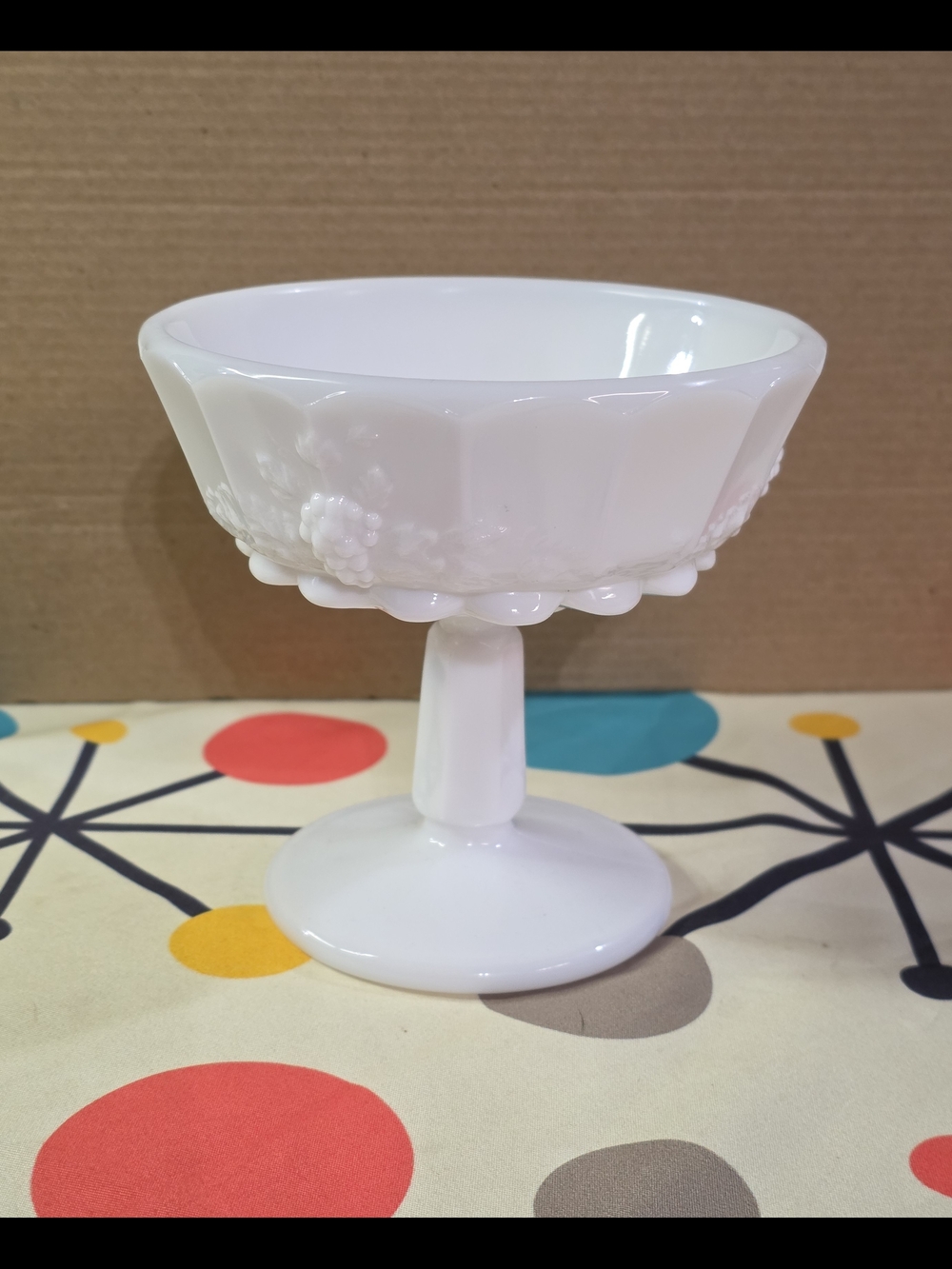 Vintage Westmoreland Paneled Grape Milk Glass Compote